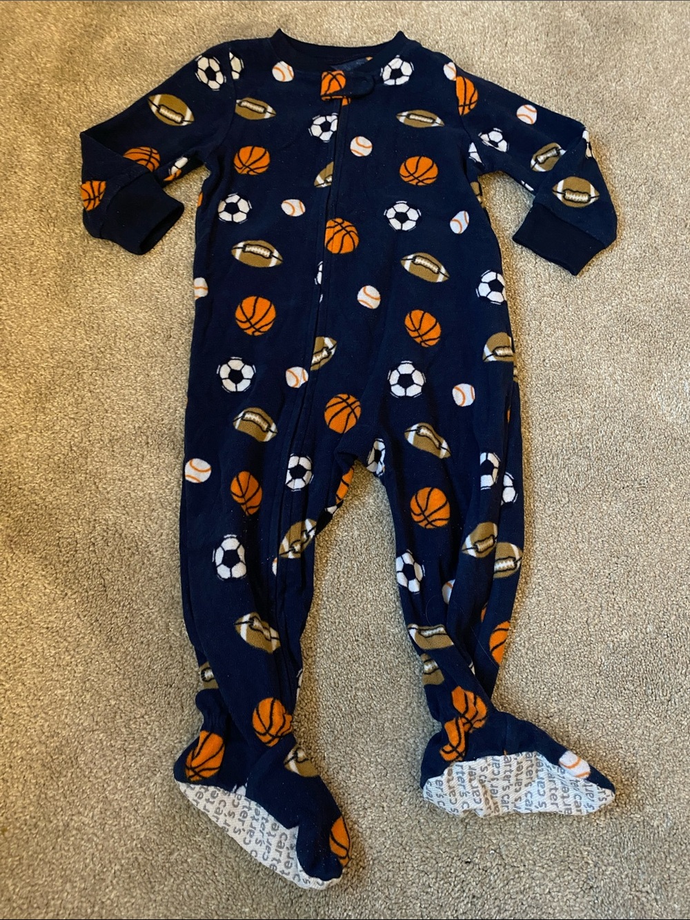 Carter’s 12 Month Navy Blue Sports Print One-Piece Footed Pajamas
